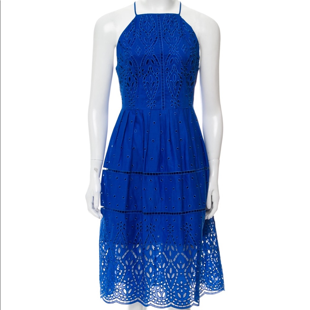 Beautiful Parker blue lace patterns midi dress